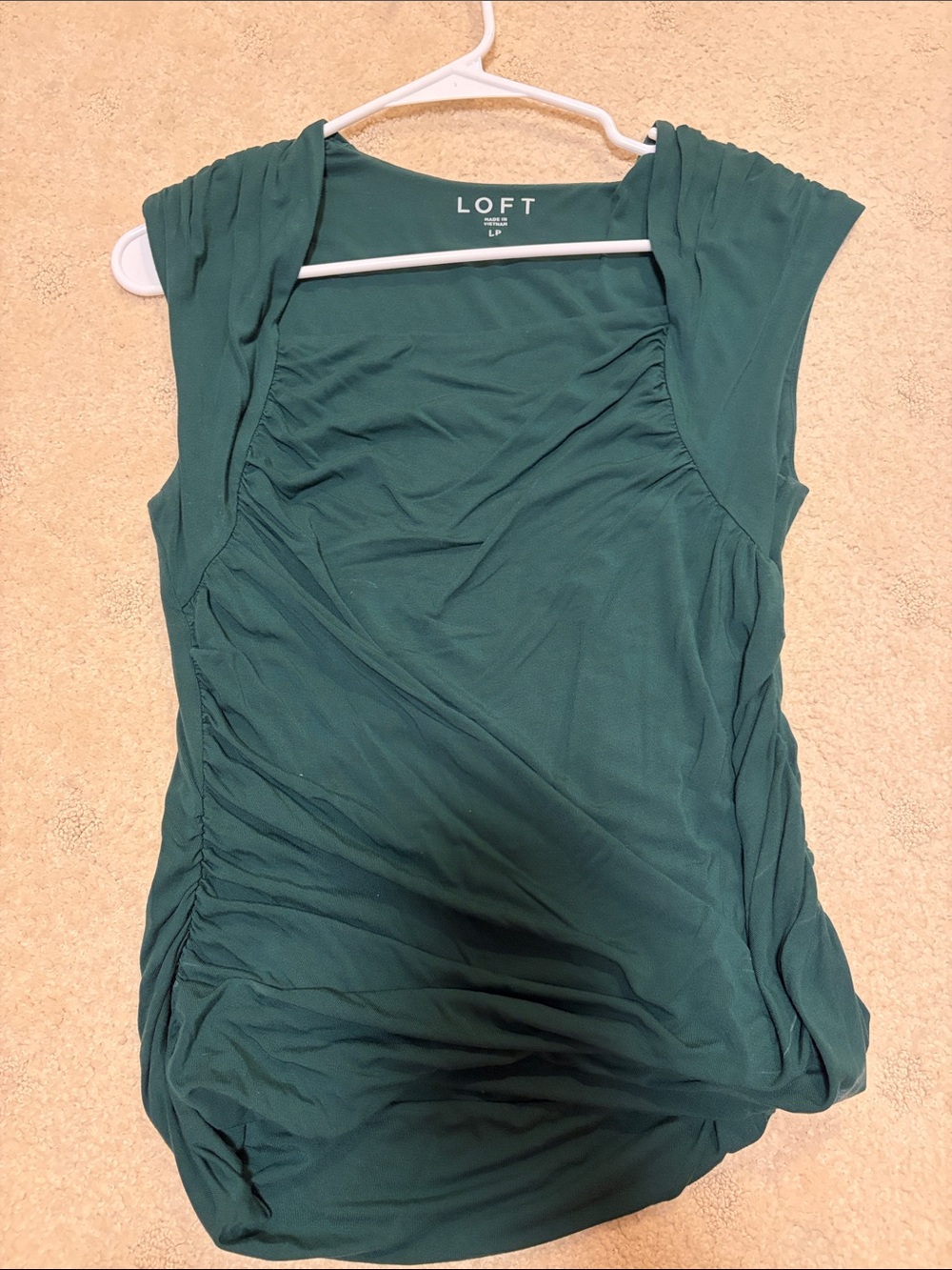 LOFT Emerald Green Ruched Sleeveless Top Thick Material Size Large Petite